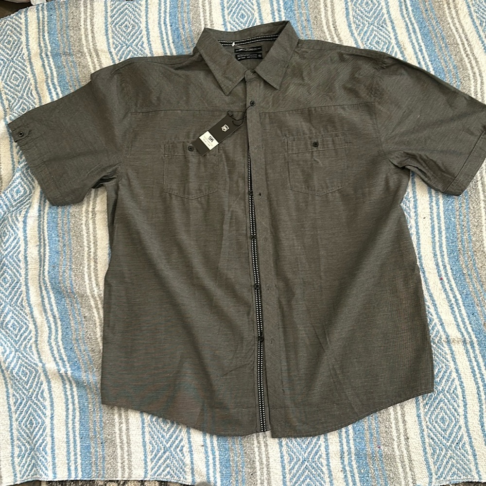 Gray, short sleeve button up shirt